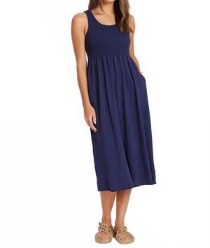 NEW MODODOC smocked tank midi dress in blue